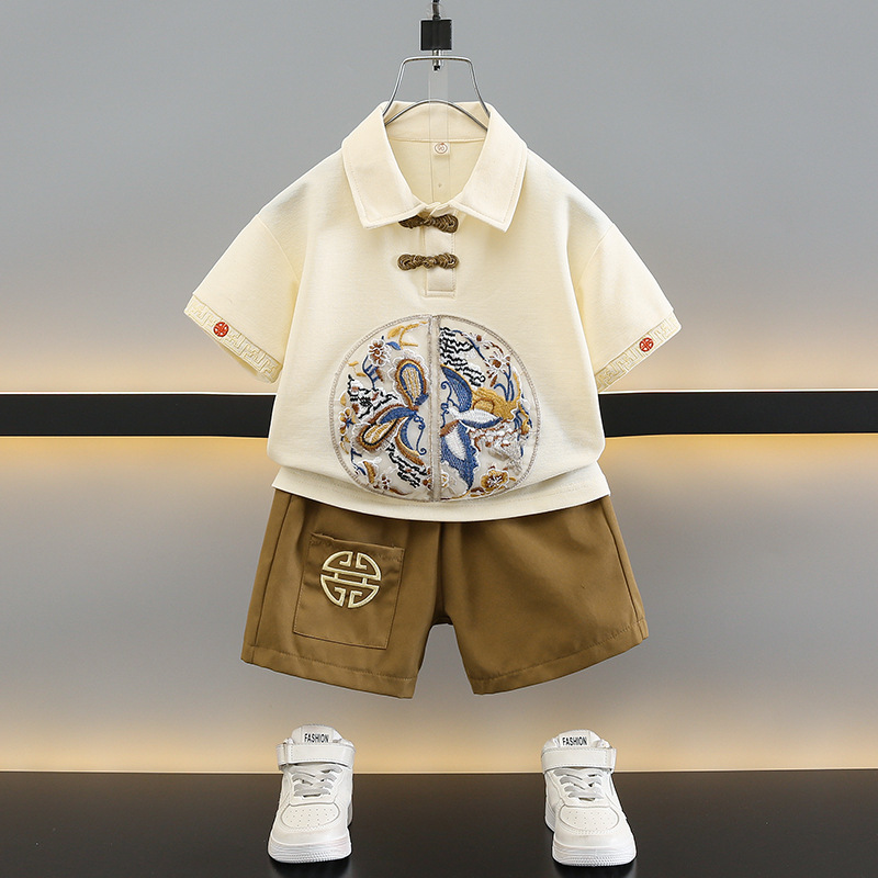 男童漢服新中式國風夏季套裝2024新款兒童短袖夏天寶寶唐裝表演服