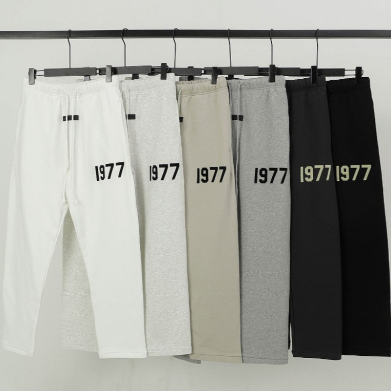 Cross-Border Fear of God Essentials Flocked 1977 Letter Sweatpants Sports Casual Straight-Leg Sweatpants