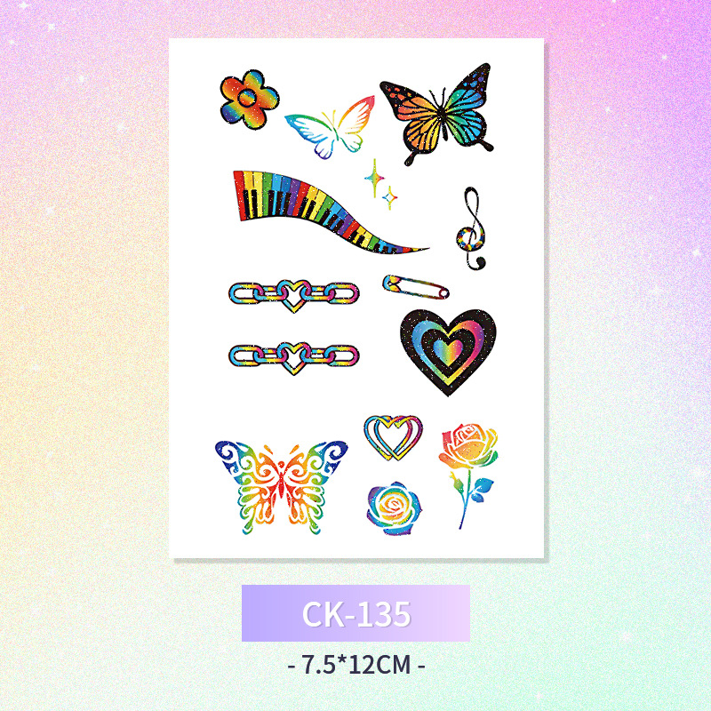 Glitter mariposa cara pegatinas tatuaje pegatinas hadas lavable impermeable de larga duración lindo unicornio ciervo Luna Estrella Planeta