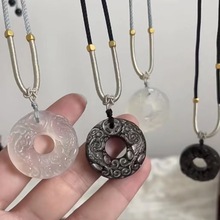 天然黑曜石双貔貅吊坠白玉髓双貔貅平安扣抖音快手爆款男女项链