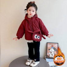 女童棉衣2025冬季新款红色儿童棉服女宝加绒加厚保暖连帽冬装童装