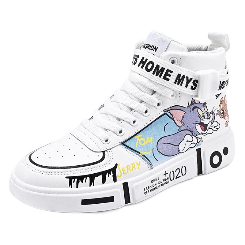 Dibujos animados de dibujos animados al por mayor gato y ratón de dibujos animados nombre conjunto Zapatos altos zapatos blancos casuales pareja estudiante deportes tablero zapatos