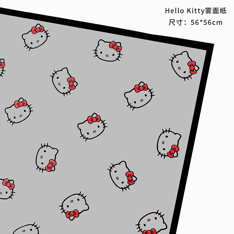 Papel de envoltorio floral Hello Kitty con borde mate, estilo romántico, ideal para regalos o flores.
