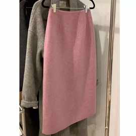 毛呢半身裙女秋冬2025新款a字冬天配毛衣高腰直筒开叉一步长裙子