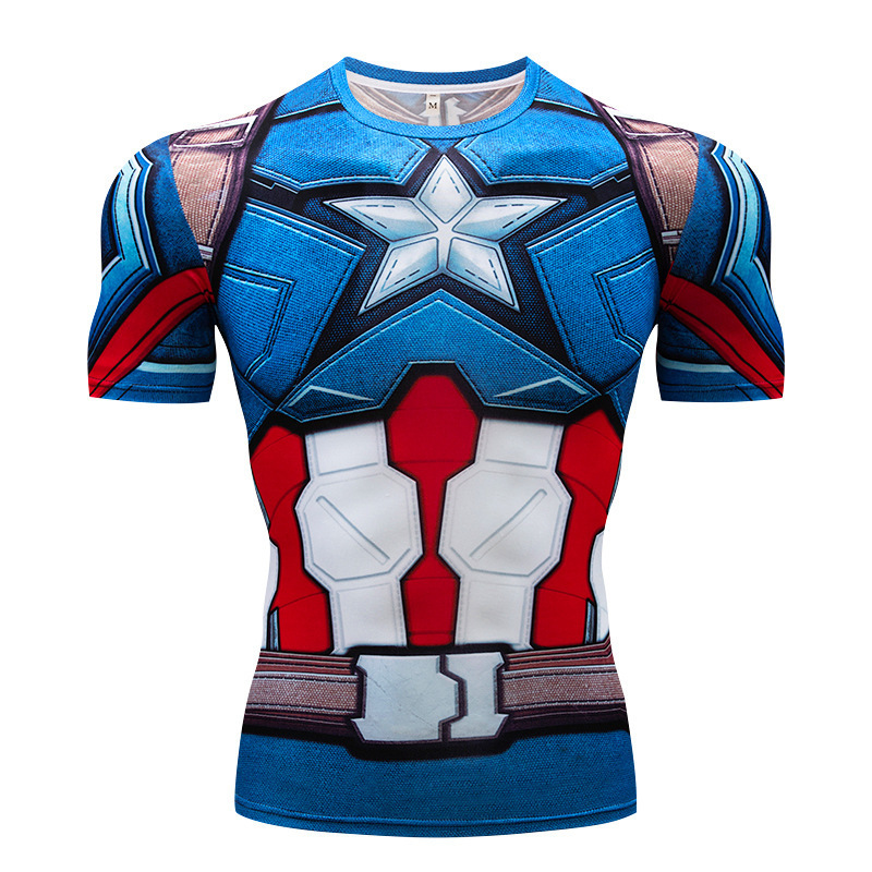 ヨーロッパとアメリカのアベンジャーズ 3D Tシャツスポーツタイツメンズ吸汗性フィットネスバスケットボールユニフォームメンズ半袖弾性|undefined