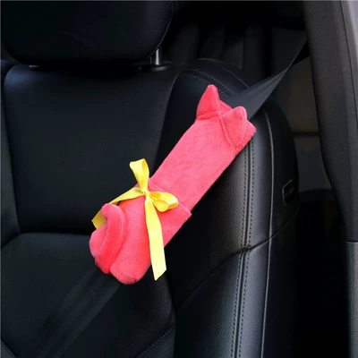 Product Creative Cartoon Car Seat: Seat belt shoulder pad - back-view-cat-red-227cm