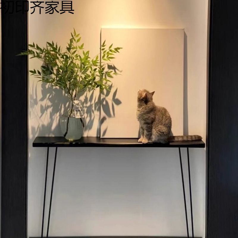 北欧实木进门极窄玄关台玄关桌靠墙条几案几铁艺入户超窄走廊桌子|undefined