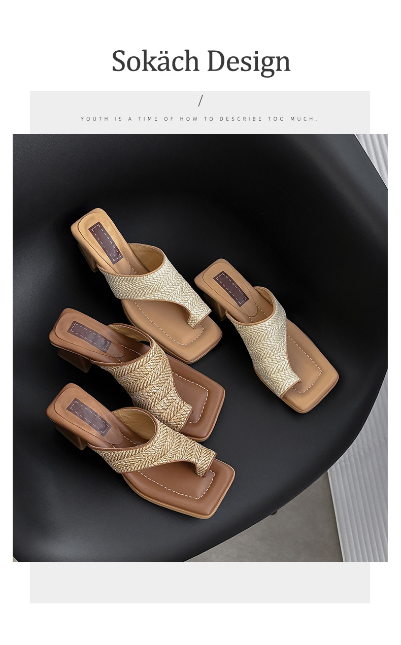 Dép sandal cao gót nữ hở mũi kiểu Pháp đan chéo, gót cao 9 cm, đế mềm — Màu cà phê (Nâu) chi tiết 2