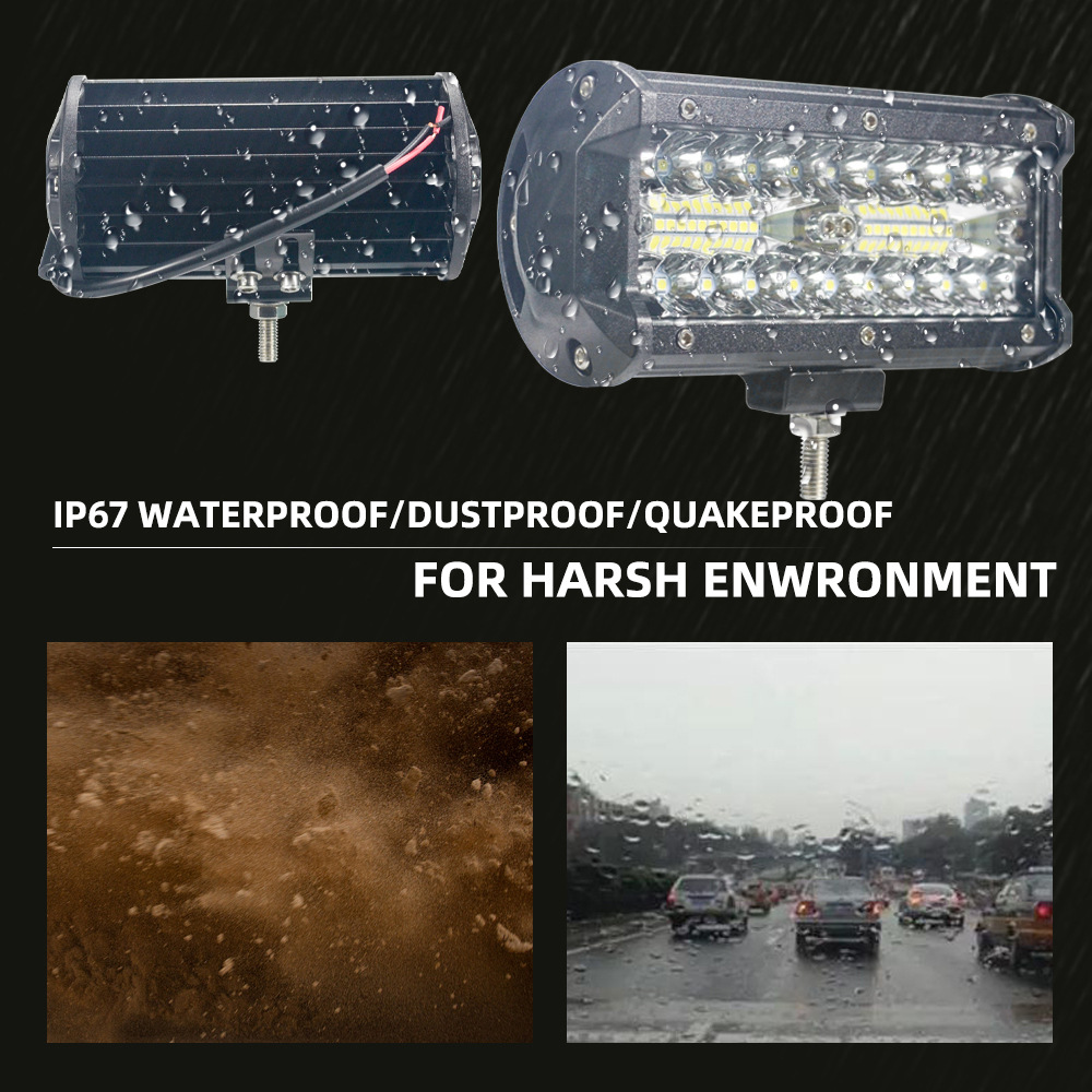 High-Brightness Three-Row 120W Work Light Spotlight Strip Light Car Off-Road Vehicle Motorcycle Front Bumper Modified Spotlight