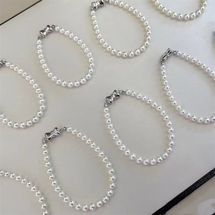 Natural Freshwater Pearl Bracelet 5-6mm Perfect Round Aurora Flawless Pearl Classic Bow Buckle Bracelet S925