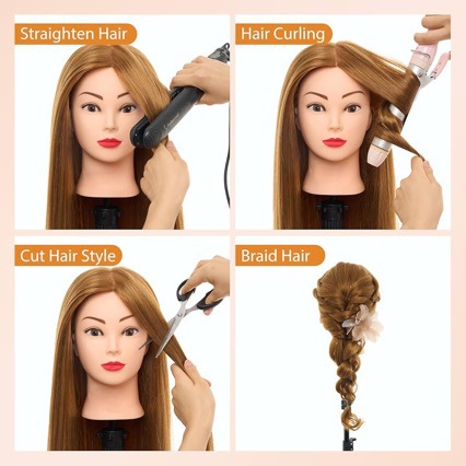 Hairdresser práctica de cabeza de modelo de cabello semirreal cabeza de cabeza de muñeca cabeza de enseñanza de cabeza de cabello de trenzado modelo de cabello de placa de calentamiento