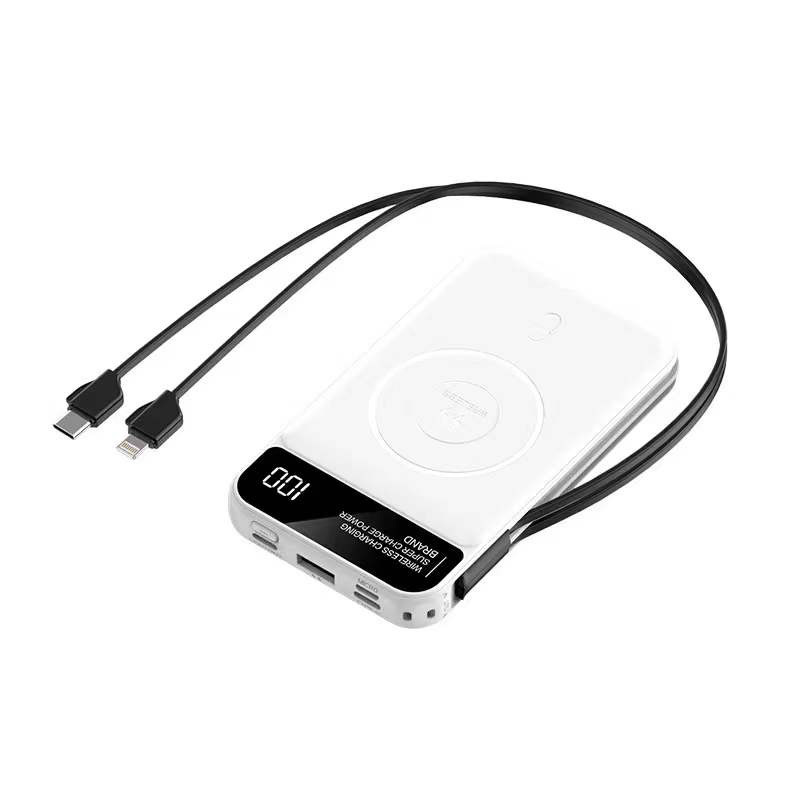 Teléfono móvil universal de doble alambre magnético cargador inalámbrico portátil mini fuente de alimentación móvil al aire libre gran capacidad diseño de color sólido