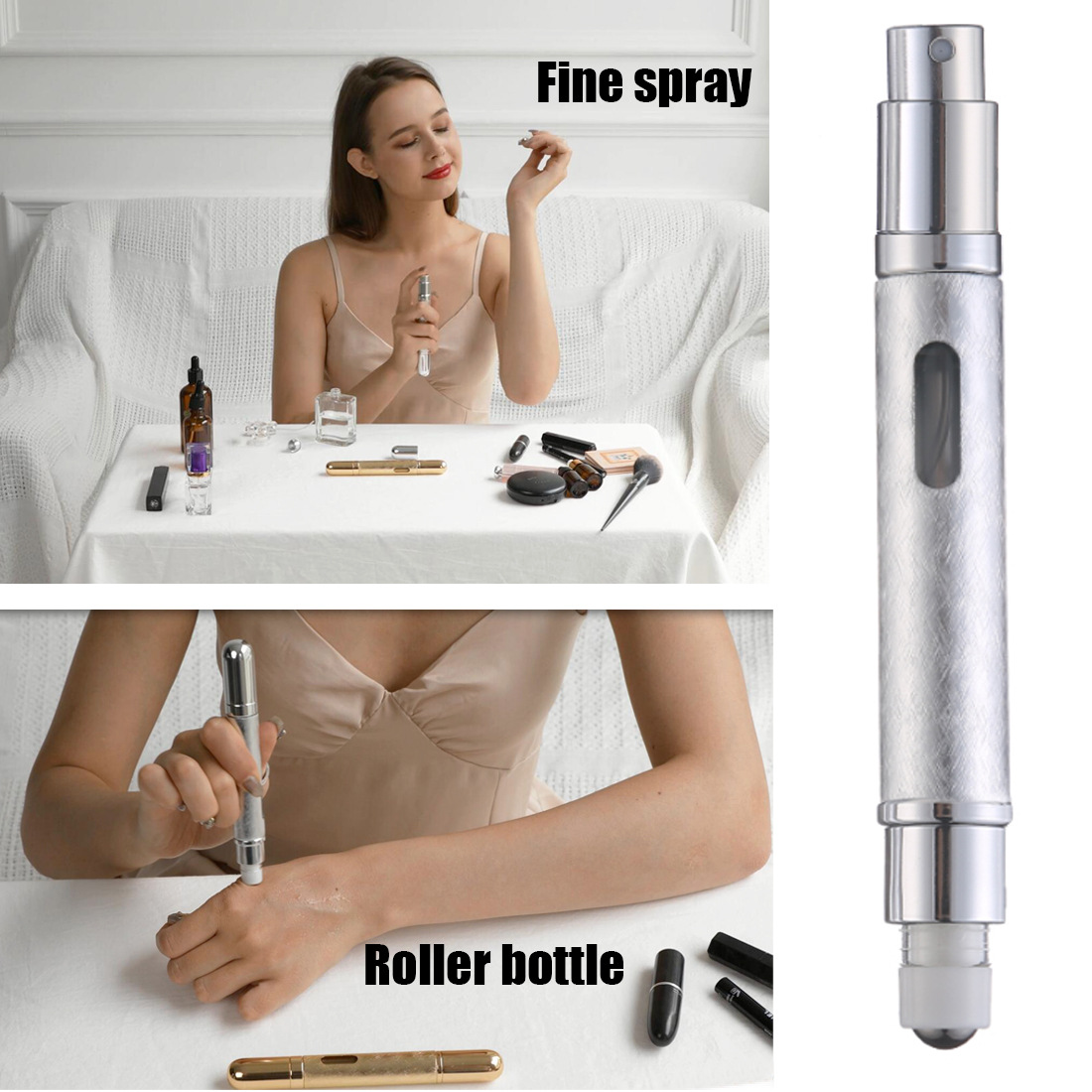 12ml botella de spray de bolas a prueba de fugas de dos extremos perfume aceite esencial bola sub-embotellado botella de vidrio de maquillaje de viaje