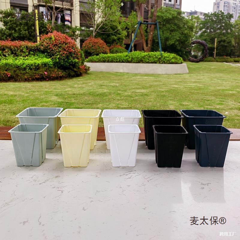 Thickened Succulent Flower Pot for Cacti, Lithops, and Jade Dew, Small Black Square Plastic Root-Control Pot Holder, Whole Wheat Taibao
