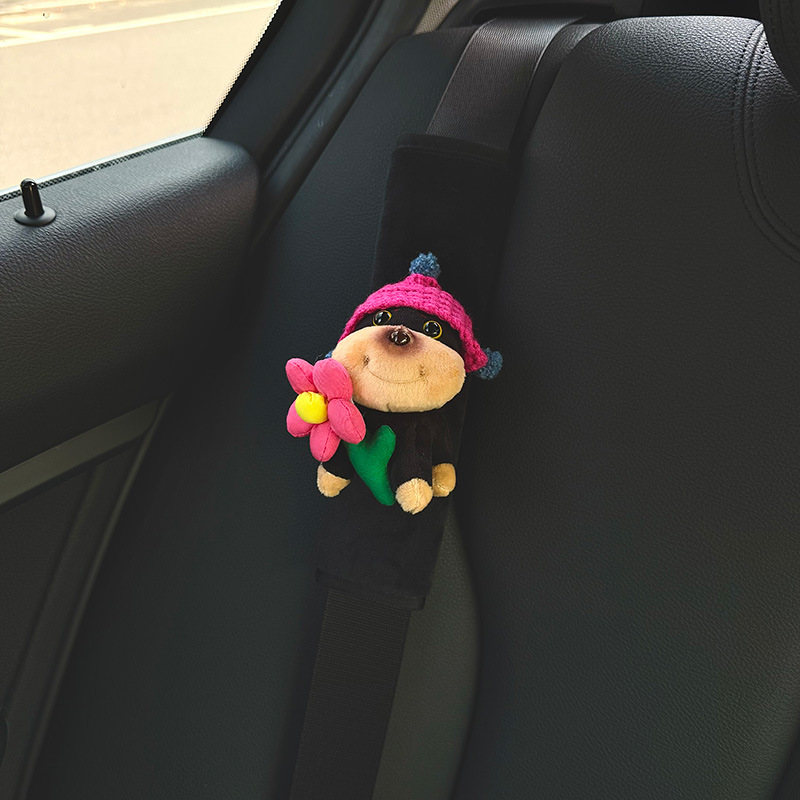 Abeja perro cinturón de coche funda de hombro cinturón de seguro de coche funda de mango accesorios de decoración de coche tela de flor de cuello anti-estrangulación