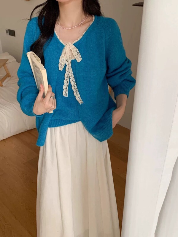 气质软糯蕾丝系带针织吊带开衫套装女2025早秋新款显瘦两件套上衣|undefined