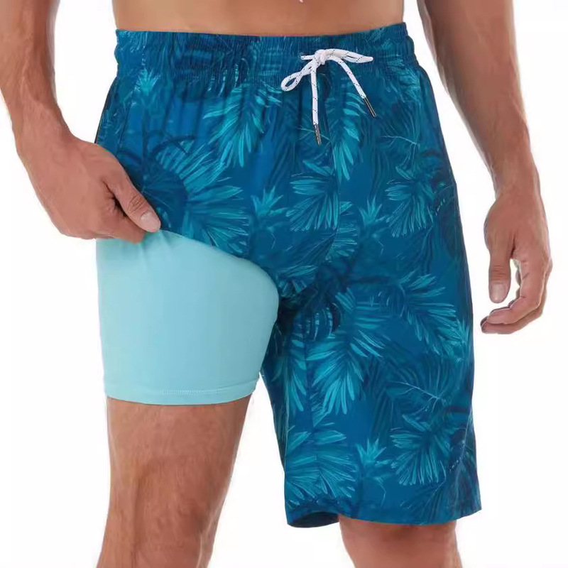 Summer 3D digital printing printing men's swimming trunks with compression lining 2-piece quick-drying stretch beach shorts Summer 3D digital printing printing men's swimming trunks with compression lining 2-piece quick-drying stretch beach shorts