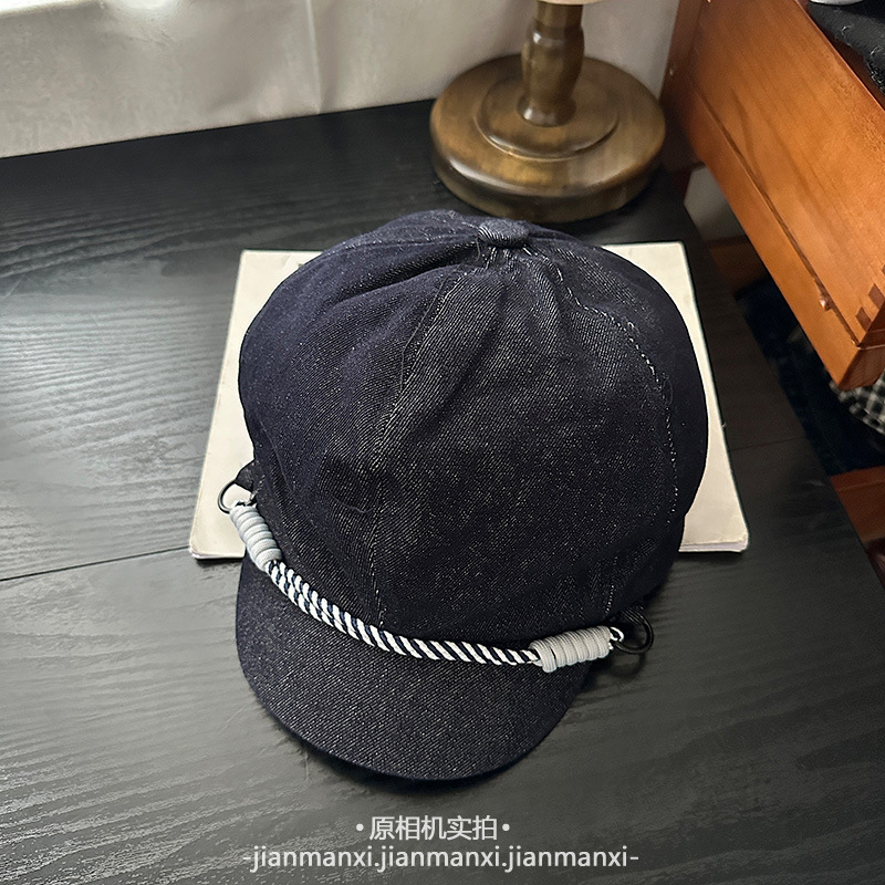 2025新款纯色手工编绳鸭舌八角帽早秋休闲简约时尚百搭画家报童帽|undefined
