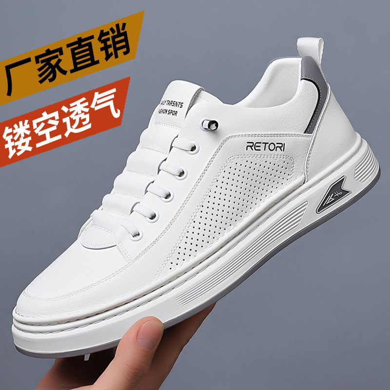 White Shoes Men's Summer New Breathable Hollow-out Hole Shoes Trendy All-match Fashionable Slip-on Soft Sole Non-slip Sneakers