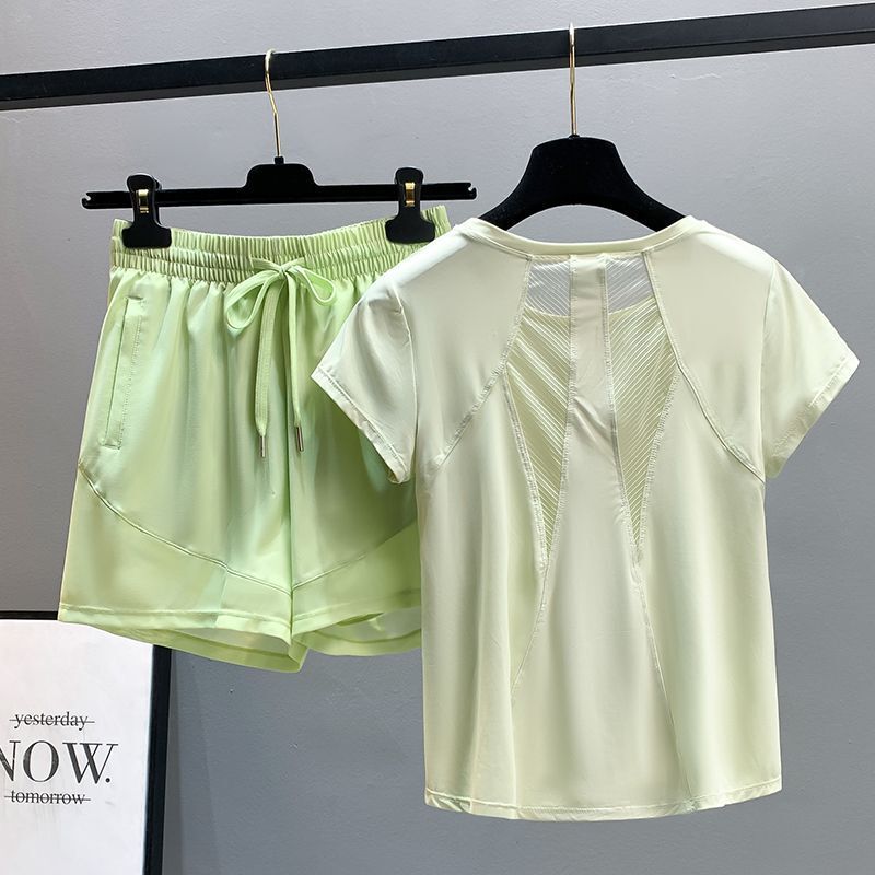 ヨガ服スーツ女性の夏ルーズ痩身速乾通気性メッシュ服屋外ランニングスポーツフィットネスバドミントン服|undefined