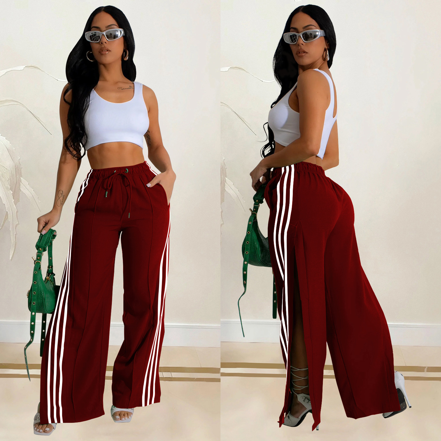 C6960 Cross-border AliExpress Amazon Estación independiente Moda europea y americana Ropa de mujer Pantalones individuales Pantalones deportivos de color sólido Multicolor image 4