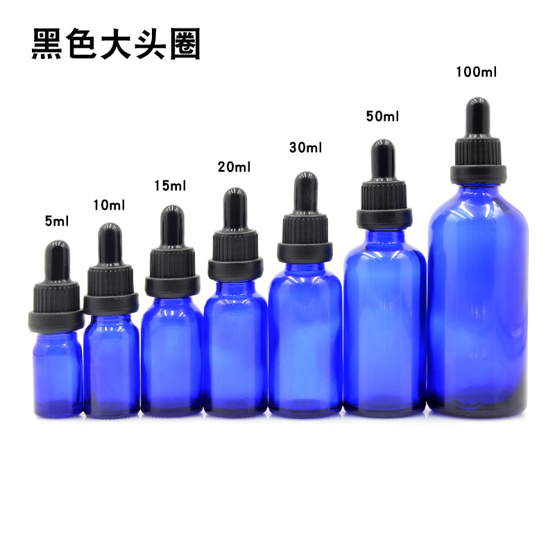 Botella vidrio azul 5 a 100ml con cuentagotas para aceites