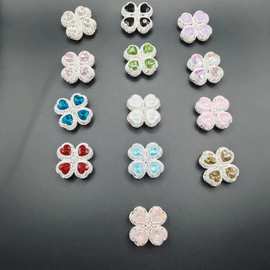 双面镶钻四叶草水晶合金可穿绳直孔珍珠DIY手机钥匙扣项链配件