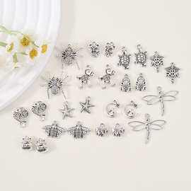 跨境热销diy手工串珠吊坠配饰古银色合金滴油动物隔珠项链配件