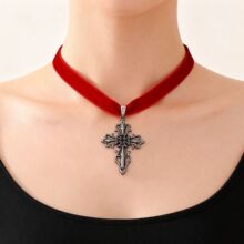 跨境外贸哥特十字架项链天鹅绒女朋克厂家直销饰品颈链吊坠轻奢