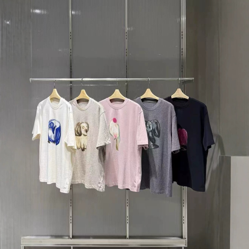 【Same Style as in the Mall】26 Spring New Round Neck Cartoon Animal Print T-Shirt, Regular Shoulder Fit, Versatile, Slimming Short-Sleeve Top