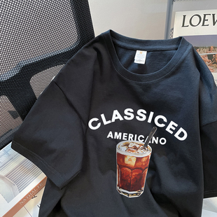Brand Export Cut Label Last Order Counter Withdrawal ~ American Retro Trendy Brand Coffee Short-Sleeved T-Shirt Men's and Women's Loose Tops