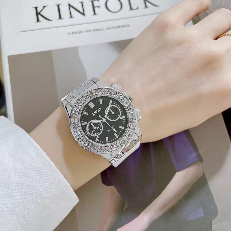 Fashion trendy all-match men's and women's same quartz watch Diamond-embedded silicone watch neutral watch_voghion.com