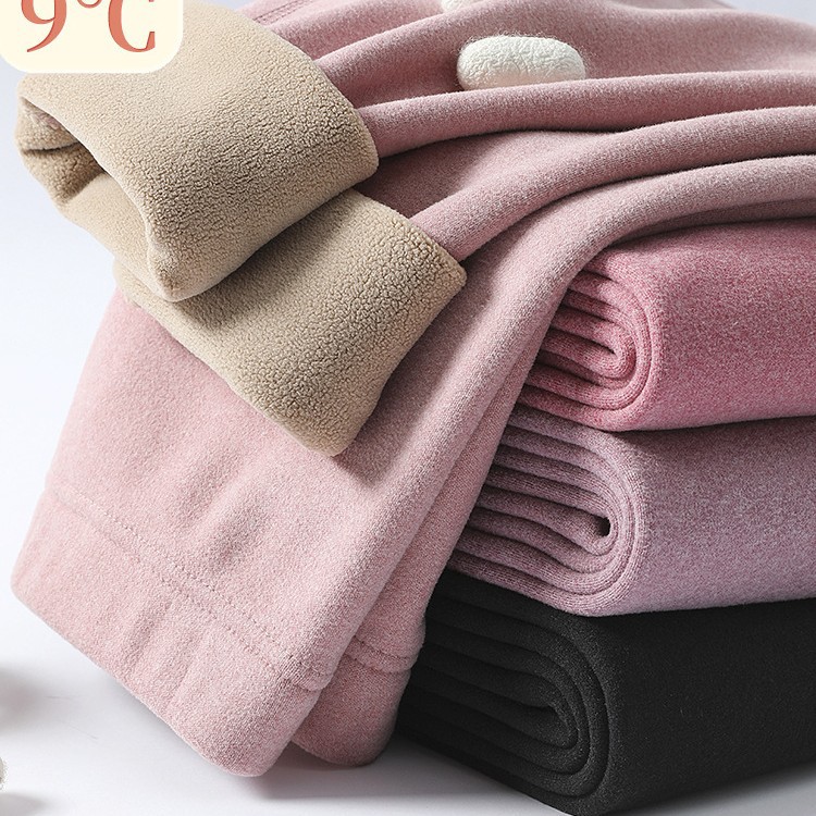 Warm High-Waisted Women's Thermal Pants, Thickened and Fleece-Lined, Integrated Lamb Wool, Solid Color, Plus-Size Leggings, Winter Tight-Fitting, Seamless