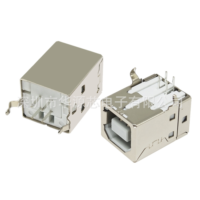 USB-B female square interface socket female base 90 degree bent D-type interface in-line iron square USB
