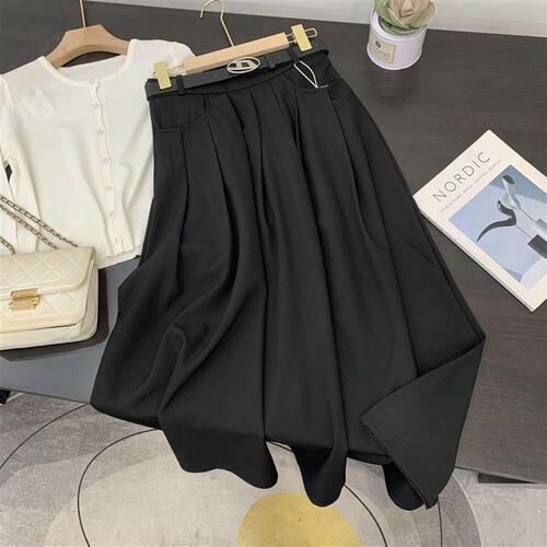 Women's Spring and Autumn High-Waisted Skimming A-Line Long Dress with Trousers, Giving a Sense of Elegance