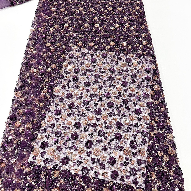 Spot sequinilla pequeña flor de ciruela cuentas tubo bordado de tela de bordado tridimensional de moda vestido de boda tela image 10