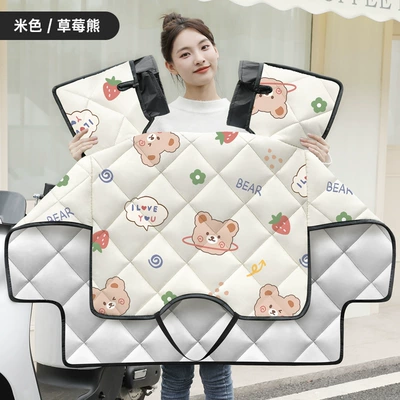 Summer Sun Protection, Autumn and Winter, Motorcycle front windshield - beige-strawberry-bear-thickened-all-season-double-sided-waterproof-double-sleeve-windproof