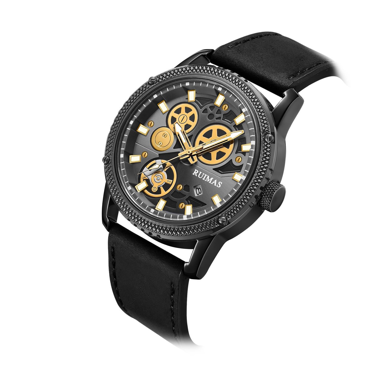 New RUIMAS men's fashion sports watch mechanical style luminous leather waterproof quartz watch 306