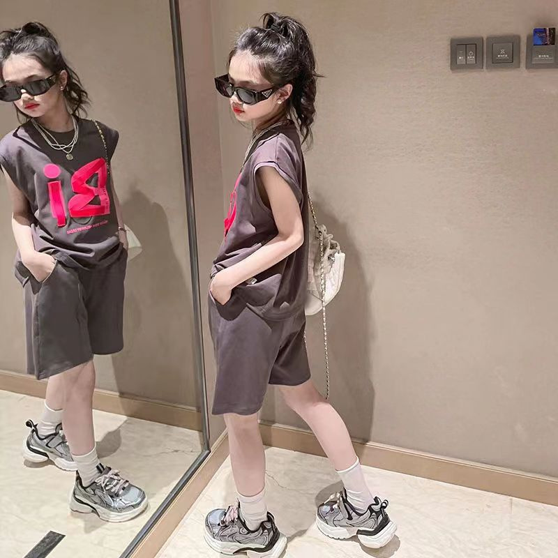 Conjunto de pantalones cortos de chaleco de verano para niñas 2024 nuevo vestido de verano para niños