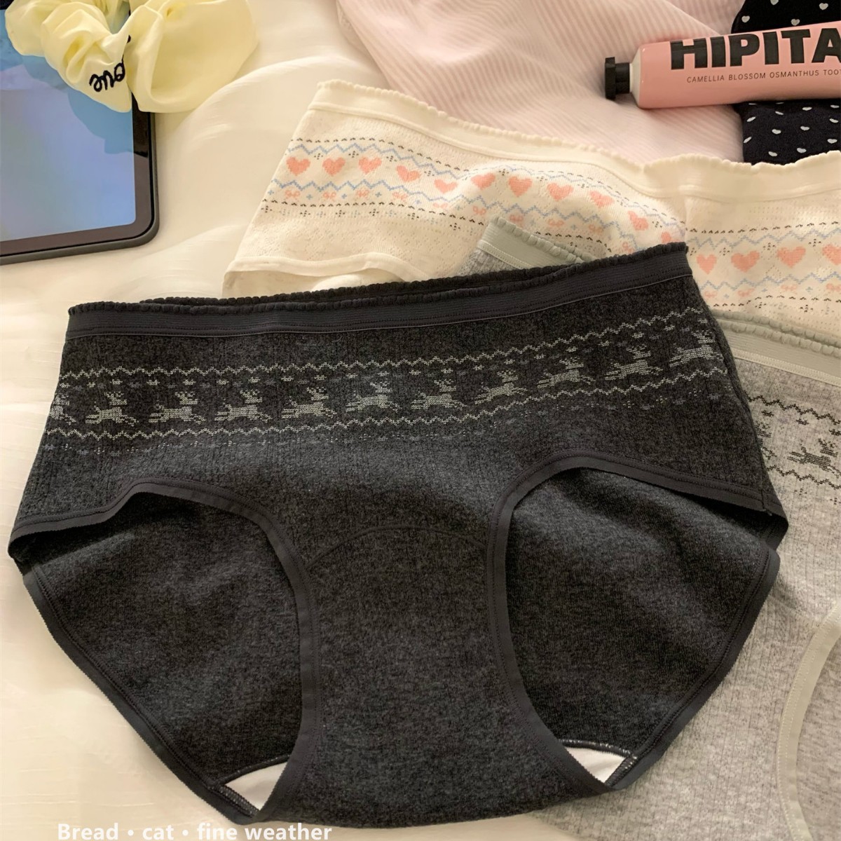 Irina "Fair Isle Lazy Vacation" Gentle and Pure Cotton Girls' Panties with Extended Crotch for Women