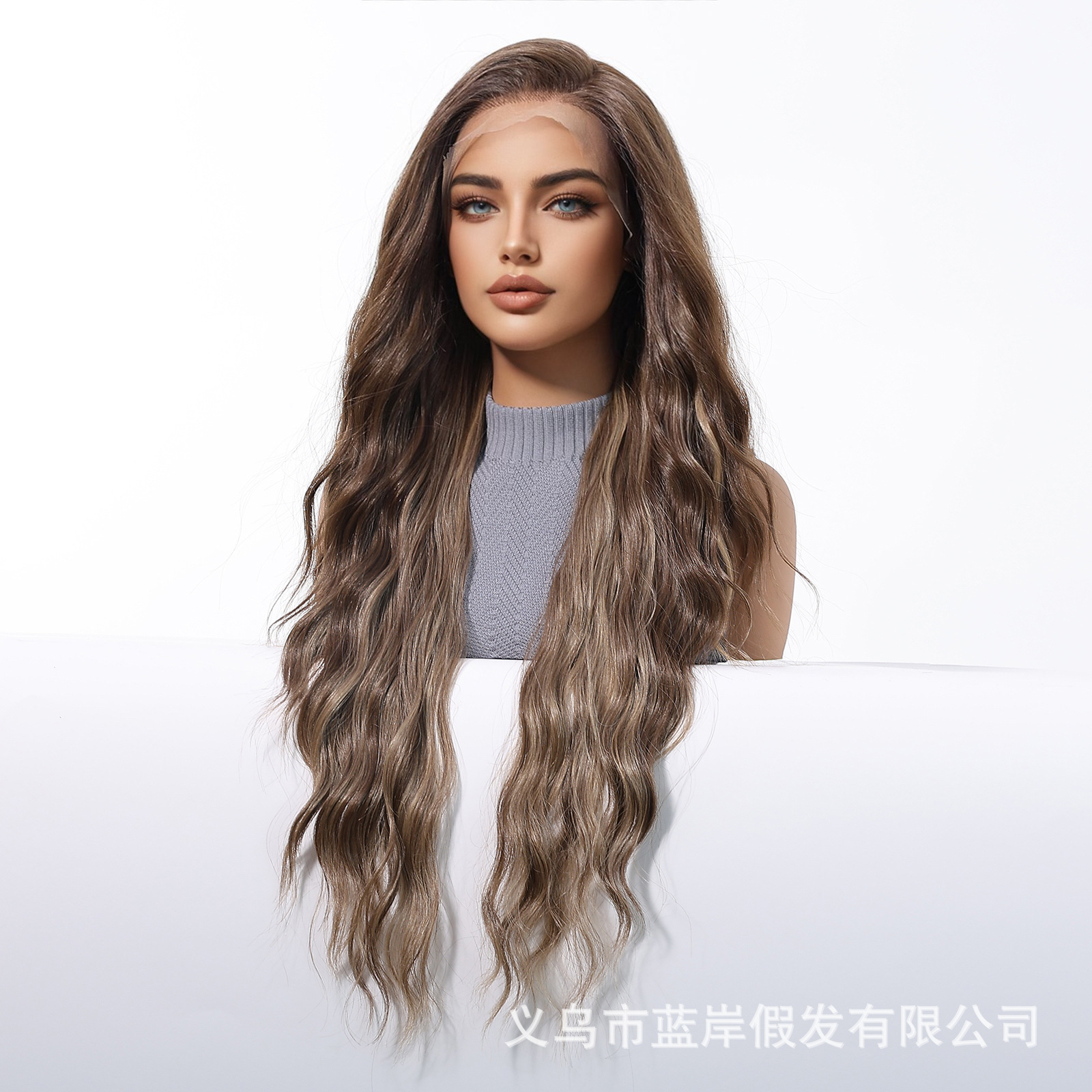 Área grande transfronteriza 13*6 peluca de encaje de seda importada para mujer, costura aleatoria, color marrón oscuro, cabello largo y rizado en stock