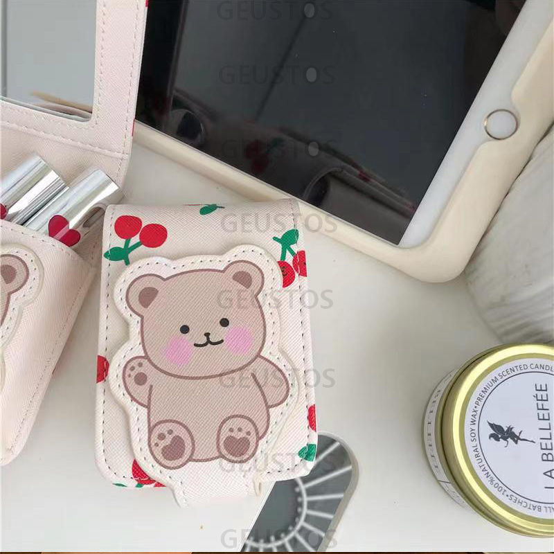 Pequeño oso lápiz labial bolsa con espejo MINI BOLSA chica portátil de viaje maquillaje bolsa de almacenamiento de maquillaje bolsa avanzada