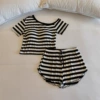 3378.2# Striped (fixed chest pad) short sleeves + shorts