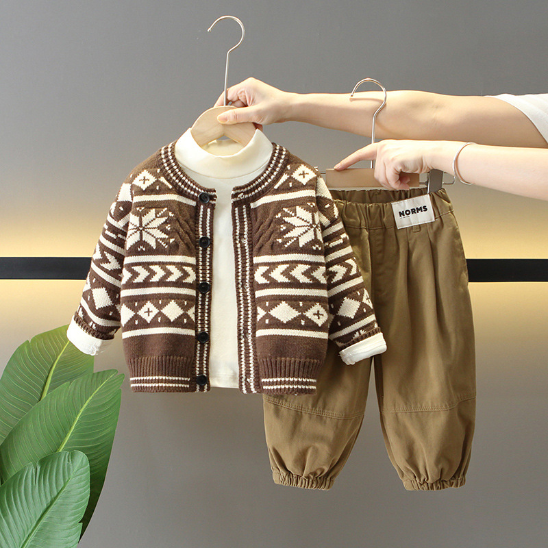 6150 Traje de otoño para niños 2024 Nuevo estilo bebé Versión coreana de primavera y otoño Ropa Suéter para niños Chaqueta de tres piezas