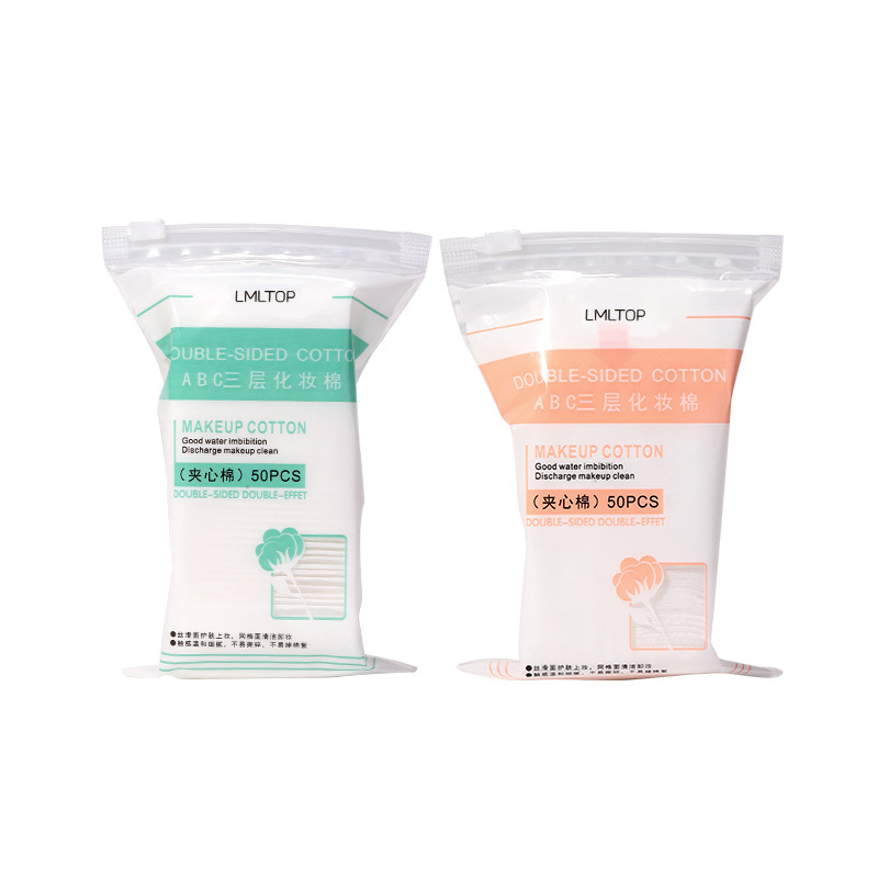 Ramila 50 piezas de tres capas no tejidas de maquillaje de algodón de doble cara de doble efecto removedor de uñas removedor de maquillaje de algodón herramientas de belleza B1091