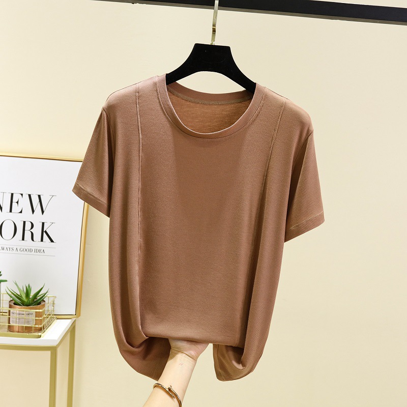 Women's Clothing Threaded Modal Short Sleeve T Shirt Thin Round Neck Underwear Bottoming Shirt Large Size Loose Half Sleeve T Shirt Top_ecoleips.com