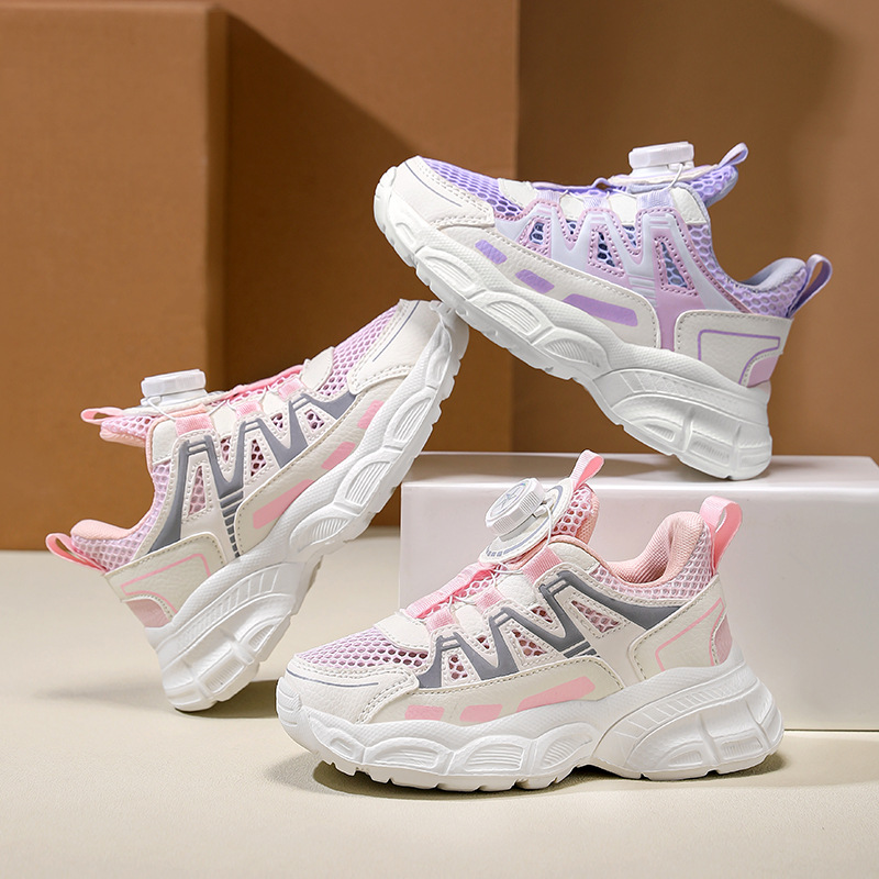 Calzado deportivo para niños nuevo estilo transpirable niña verano niños perilla malla simple zapatos de malla niña zapatos blancos zapatos deportivos