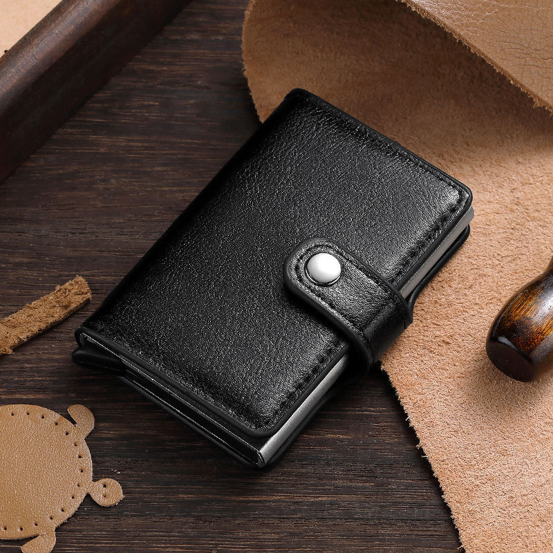 Bolsa de tarjetas de hombre tarjeta de crédito metálica automática pop-up simple portátil anti-robo RFID billetera de aleación de aluminio