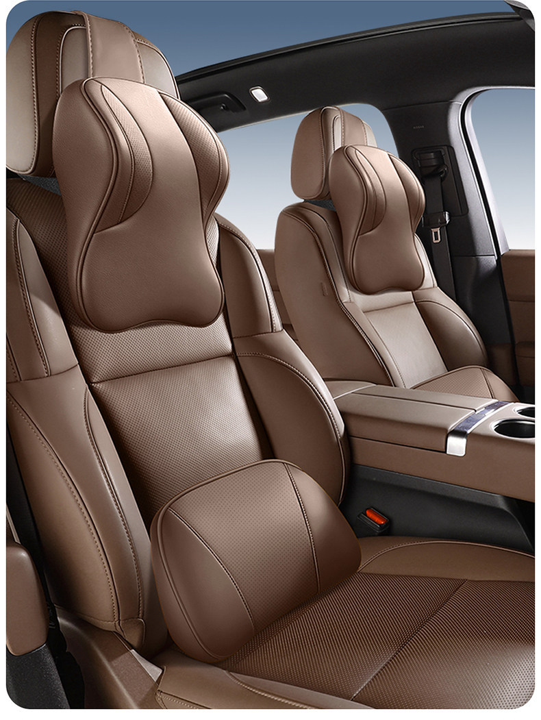 Car lumbar support cushion, genuine leather car seat cushion, backrest lumbar support, driver's seat cowhide headrest and neck support set