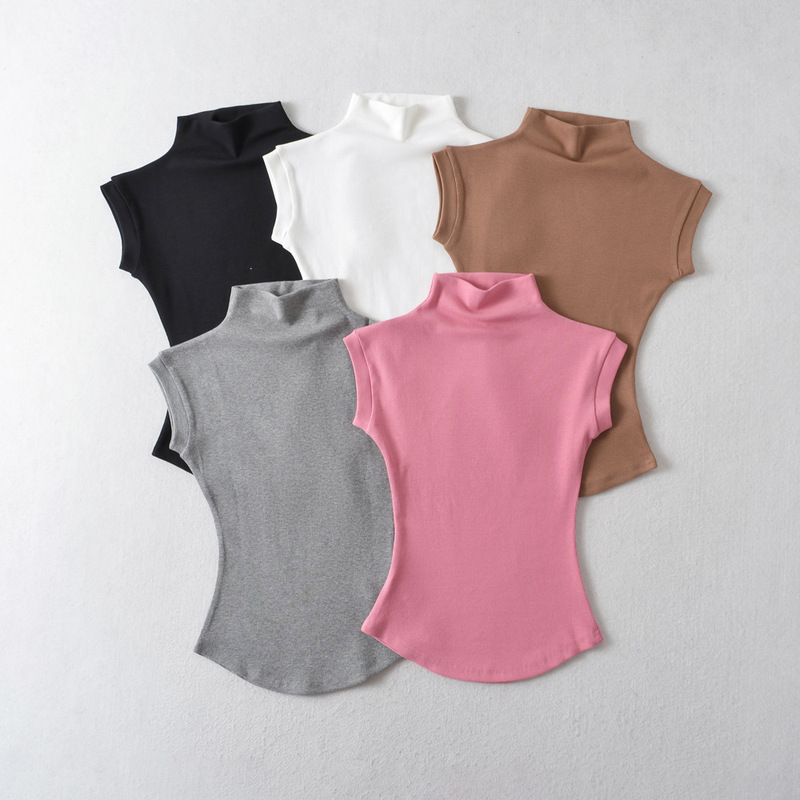 917-23 European and American design pure desire hot girl half high collar ant waist sleeveless T-shirt vest
